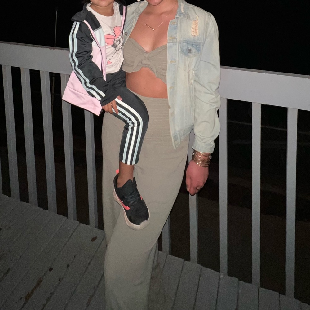 Olive Green 2 Piece Set | High Waisted Wide Leg Pants + Tie Front Crop Top